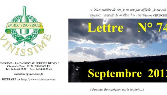 Newsletter 74 Septembre 2012 Vinissime