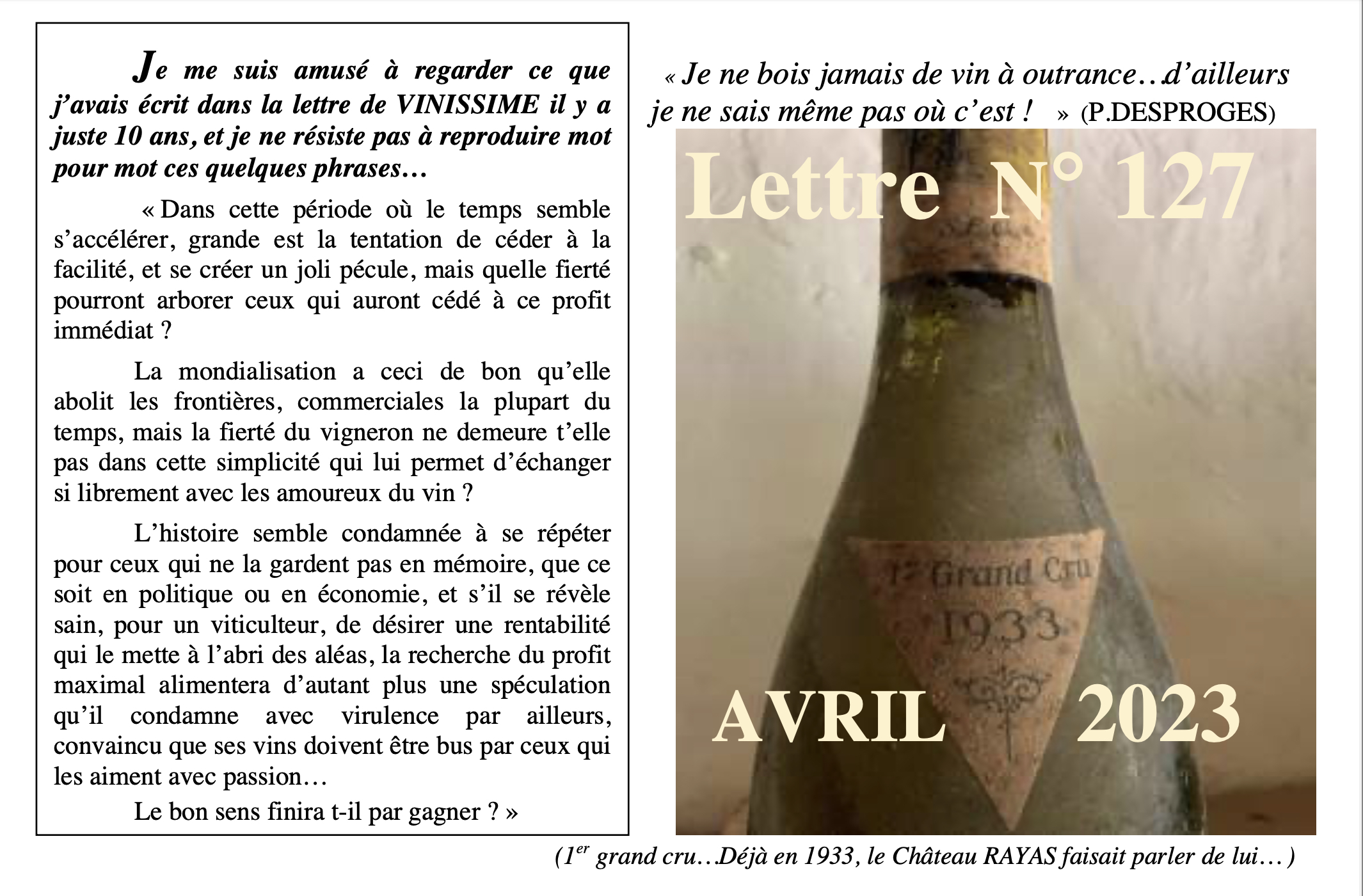 Lettre n°127 AVRIL 2023