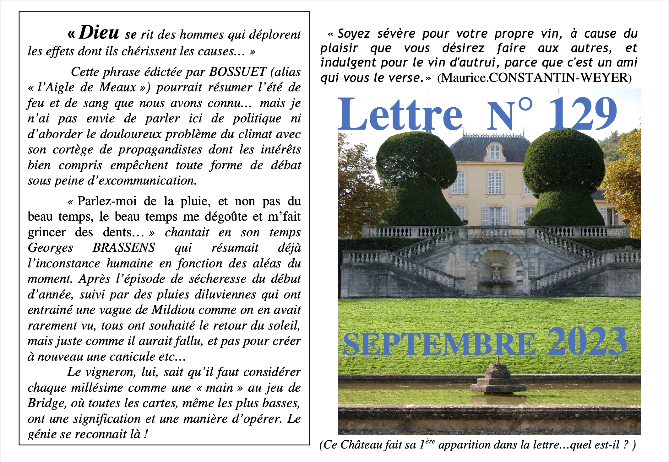 Lettre n°129 septembre 2023