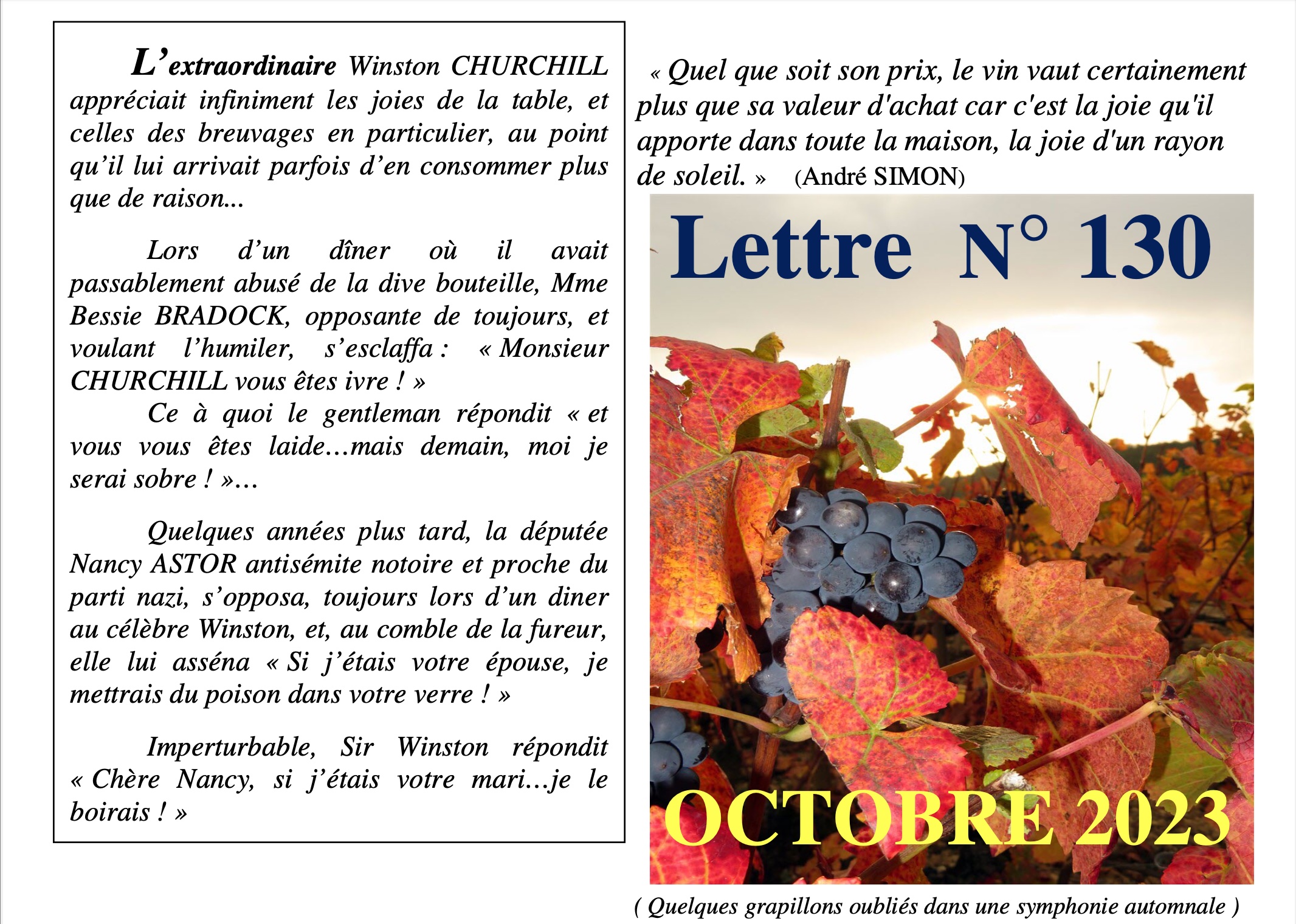 Lettre n°130 OCTOBRE 2023